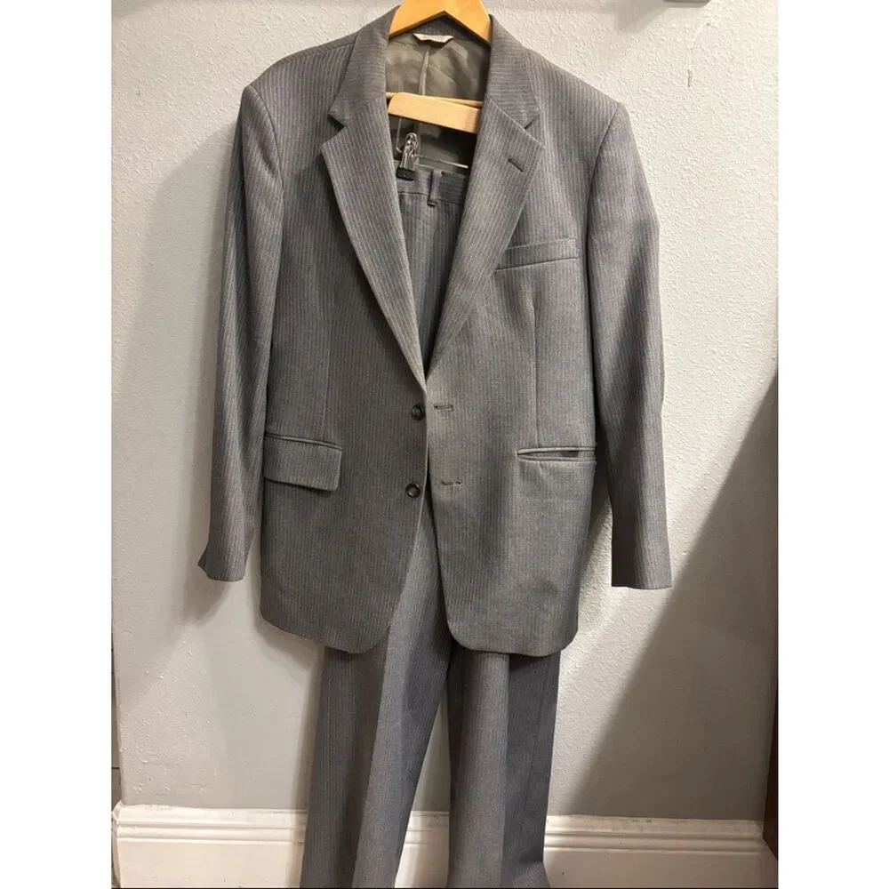 Men's Gray Pinstripe Two-Piece Suit Jacket & Trousers